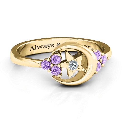 Beautiful Night Ring – 10K Yellow Gold with Cubic Zirconia and Amethyst