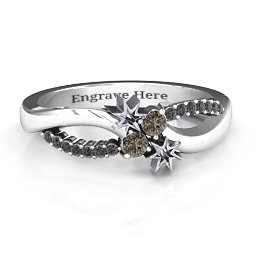 Light Up My Life Infinity Ring with Accent Stones in 925 Sterling Silver with Smokey Quartz and Black Premium Zirconia