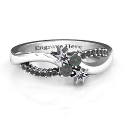 Light Up My Life Infinity Ring with Accent Stones in 925 Sterling Silver with Alexandrite and Black Premium Zirconia