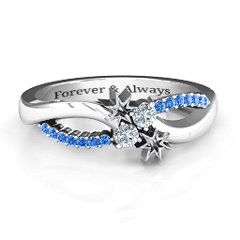 Light Up My Life Infinity Ring with Accent Stones – 10K Yellow Gold with Cubic Zirconia and Fancy Blue Premium Zirconia