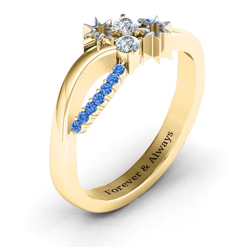 Light Up My Life Infinity Ring with Accent Stones – 10K Yellow Gold with Cubic Zirconia and Fancy Blue Premium Zirconia