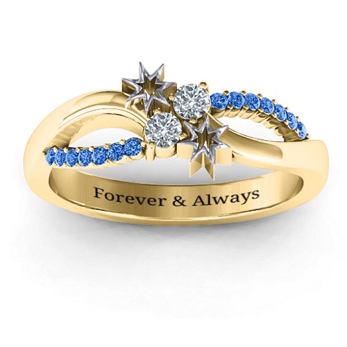 Light Up My Life Infinity Ring with Accent Stones – 10K Yellow Gold with Cubic Zirconia and Fancy Blue Premium Zirconia