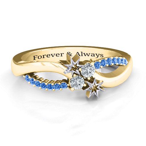 Light Up My Life Infinity Ring with Accent Stones – 10K Yellow Gold with Cubic Zirconia and Fancy Blue Premium Zirconia