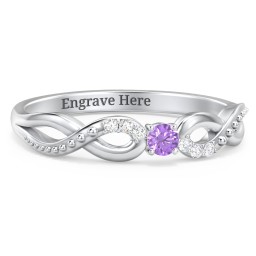 Double Infinity Gemstone Ring with Accents in 925 Sterling Silver with Amethyst and Diamond