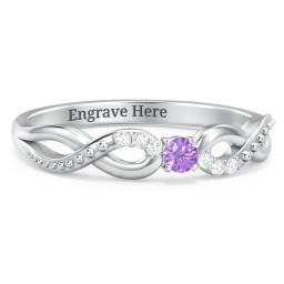 Double Infinity Gemstone Ring with Accents in 925 Sterling Silver with Amethyst and White Premium Zirconia