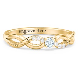 Double Infinity Gemstone Ring with Accents in 18K Gold Plated Silver with Aquamarine and White Premium Zirconia