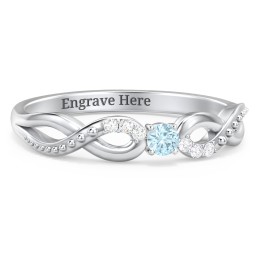 Double Infinity Gemstone Ring with Accents in 925 Sterling Silver with Blue Topaz and White Premium Zirconia