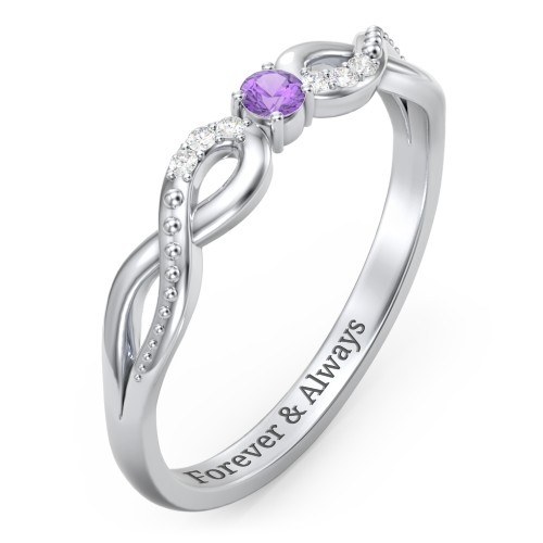 Double Infinity Gemstone Ring with Accents – Sterling Silver with Amethyst and Diamond