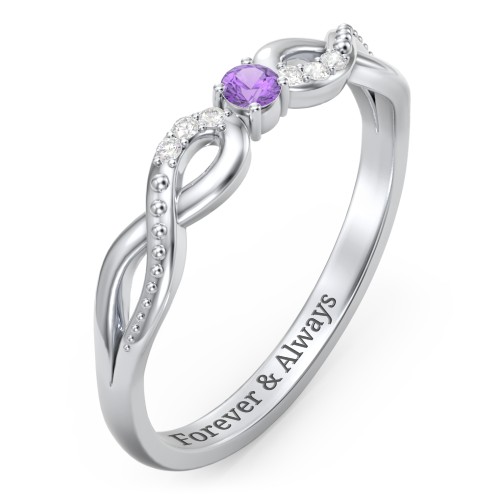 Double Infinity Gemstone Ring with Accents – Sterling Silver with Amethyst and White Premium Zirconia
