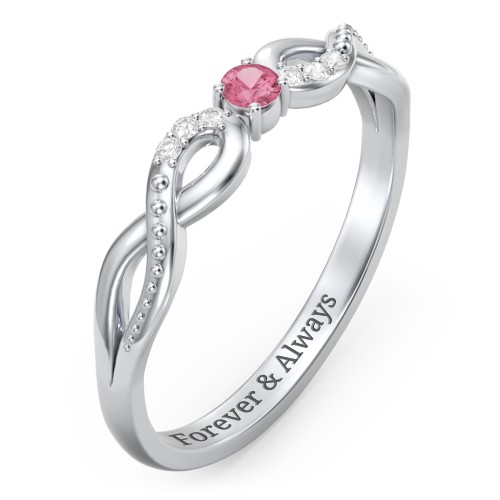 Double Infinity Gemstone Ring with Accents – Sterling Silver with Pink Tourmaline and White Premium Zirconia