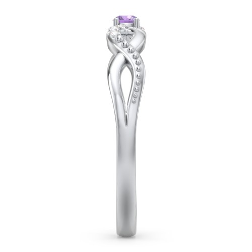 Double Infinity Gemstone Ring with Accents – Sterling Silver with Amethyst and Diamond