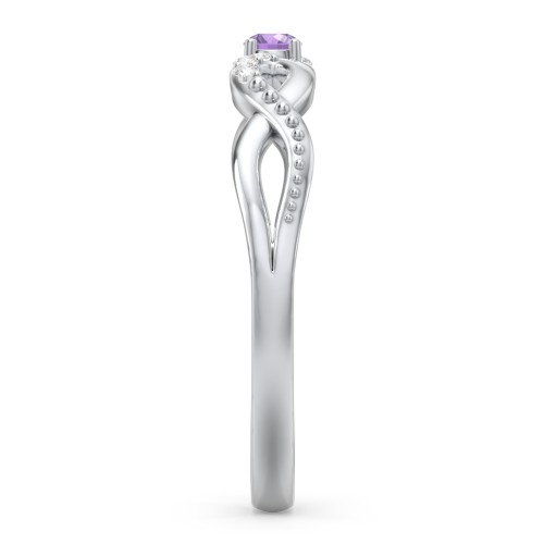 Double Infinity Gemstone Ring with Accents – Sterling Silver with Amethyst and White Premium Zirconia