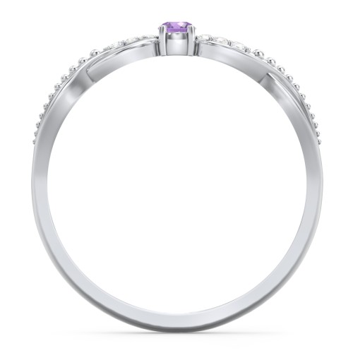 Double Infinity Gemstone Ring with Accents – Sterling Silver with Amethyst and Diamond