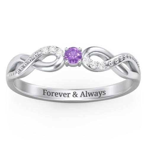 Double Infinity Gemstone Ring with Accents – Sterling Silver with Amethyst and Diamond