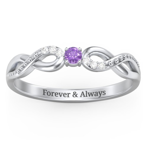 Double Infinity Gemstone Ring with Accents – Sterling Silver with Amethyst and White Premium Zirconia