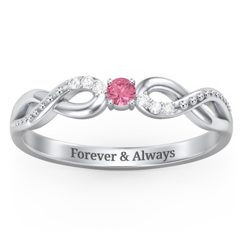 Double Infinity Gemstone Ring with Accents – Sterling Silver with Pink Tourmaline and White Premium Zirconia