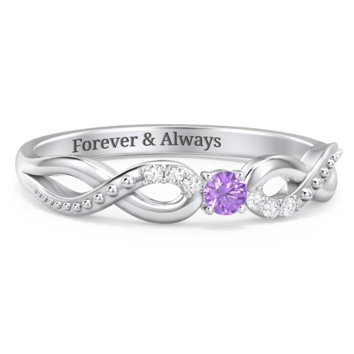 Double Infinity Gemstone Ring with Accents – Sterling Silver with Amethyst and Diamond