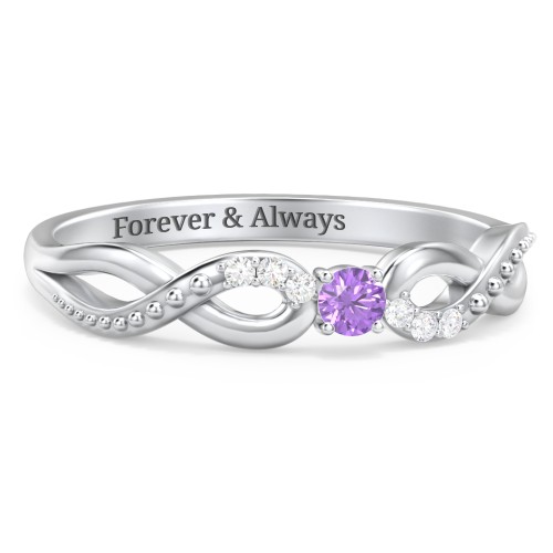 Double Infinity Gemstone Ring with Accents – Sterling Silver with Amethyst and White Premium Zirconia
