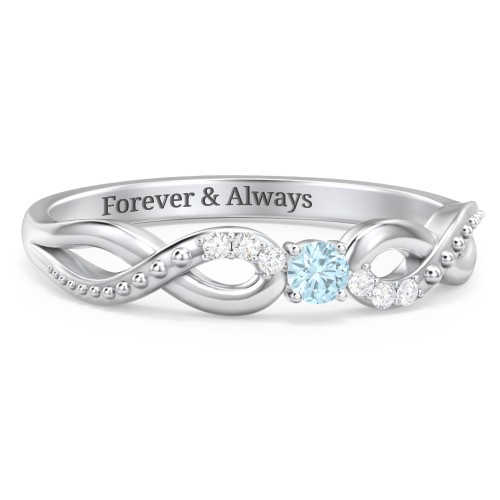 Double Infinity Gemstone Ring with Accents – Sterling Silver with Blue Topaz and White Premium Zirconia