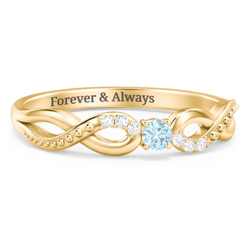 Double Infinity Gemstone Ring with Accents – 18K Gold Plated Silver with Blue Topaz and White Premium Zirconia