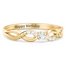 Double Infinity Gemstone Ring with Accents in 18K Gold Plated Silver with Cubic Zirconia and White Premium Zirconia