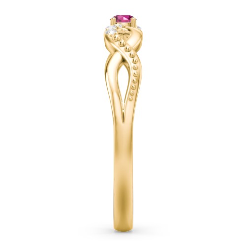 Double Infinity Gemstone Ring with Accents – 18K Gold Plated Silver with Ruby and White Premium Zirconia