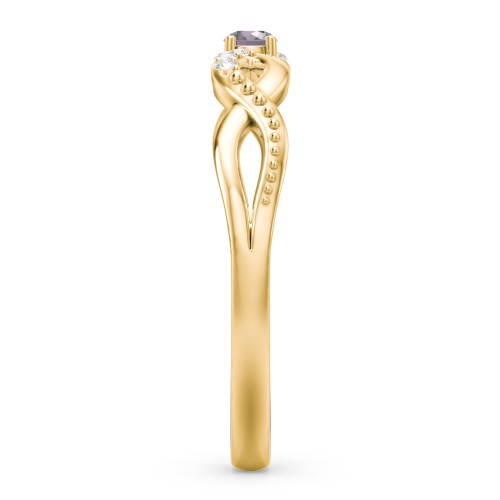 Double Infinity Gemstone Ring with Accents – 18K Gold Plated Silver with Alexandrite and White Premium Zirconia
