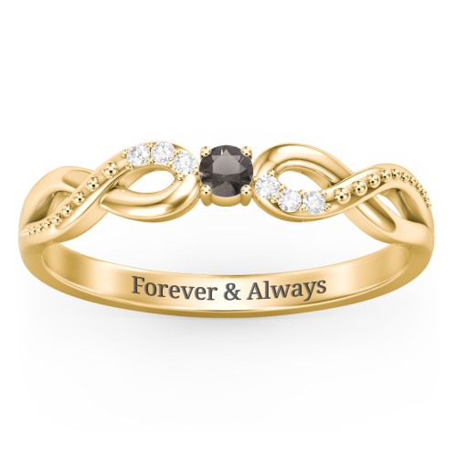 Double Infinity Gemstone Ring with Accents – 18K Gold Plated Silver with Smokey Quartz and White Premium Zirconia