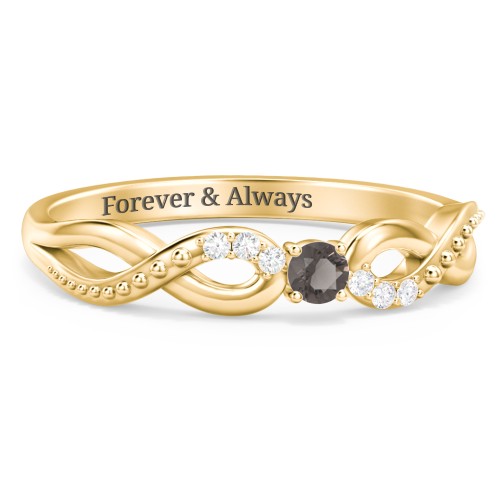 Double Infinity Gemstone Ring with Accents – 18K Gold Plated Silver with Smokey Quartz and White Premium Zirconia