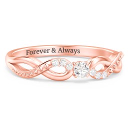 Double Infinity Gemstone Ring with Accents in 10K Solid Rose Gold with Cubic Zirconia and White Premium Zirconia