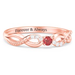Double Infinity Gemstone Ring with Accents in 10K Solid Rose Gold with Garnet