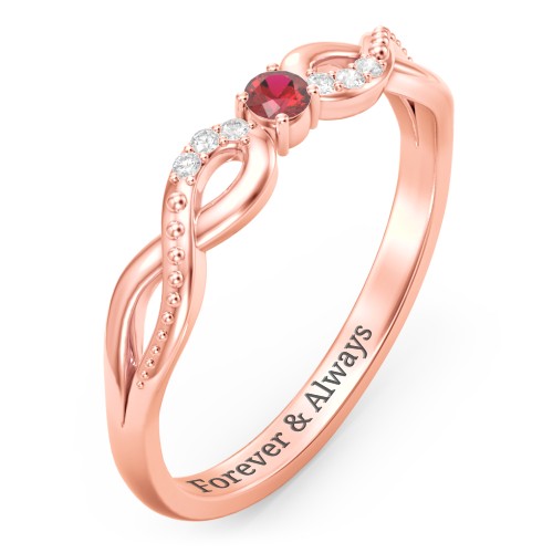 Double Infinity Gemstone Ring with Accents – 10K Rose Gold with Garnet and White Premium Zirconia