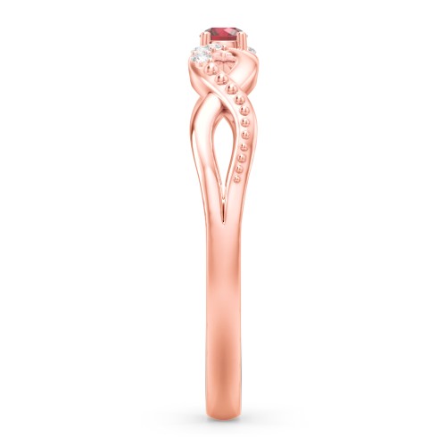 Double Infinity Gemstone Ring with Accents – 10K Rose Gold with Garnet and White Premium Zirconia