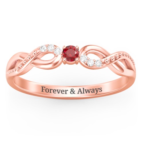 Double Infinity Gemstone Ring with Accents – 10K Rose Gold with Garnet and White Premium Zirconia