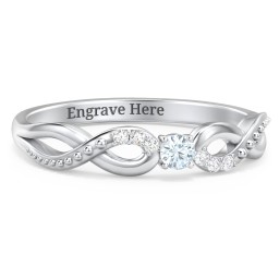 Double Infinity Gemstone Ring with Accents in 925 Sterling Silver with Aquamarine and Lab Diamond