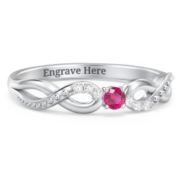 Double Infinity Gemstone Ring with Accents in 925 Sterling Silver with Ruby and Diamond