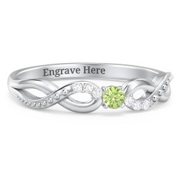 Double Infinity Gemstone Ring with Accents in 925 Sterling Silver with Peridot and White Premium Zirconia