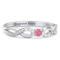 Double Infinity Gemstone Ring with Accents in 925 Sterling Silver with Pink Tourmaline and Lab Diamond