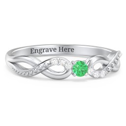 Double Infinity Gemstone Ring with Accents in 925 Sterling Silver with Emerald and White Premium Zirconia