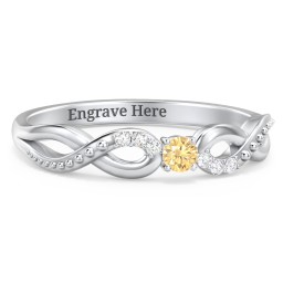 Double Infinity Gemstone Ring with Accents in 925 Sterling Silver with Citrine and Lab Diamond