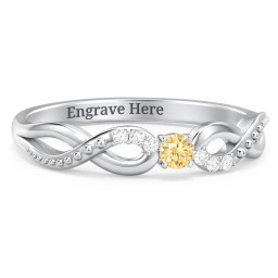 Double Infinity Gemstone Ring with Accents in 925 Sterling Silver with Citrine and White Premium Zirconia