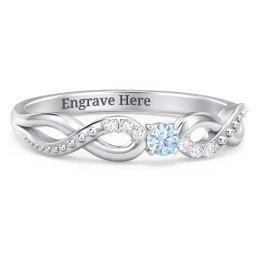 Double Infinity Gemstone Ring with Accents in 925 Sterling Silver with Blue Topaz and Diamond