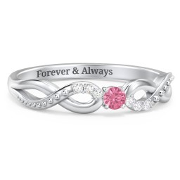 Double Infinity Gemstone Ring with Accents in 925 Sterling Silver with Pink Tourmaline and Diamond