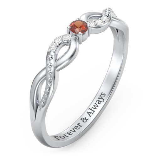 Double Infinity Gemstone Ring with Accents – Sterling Silver with Garnet and White Premium Zirconia