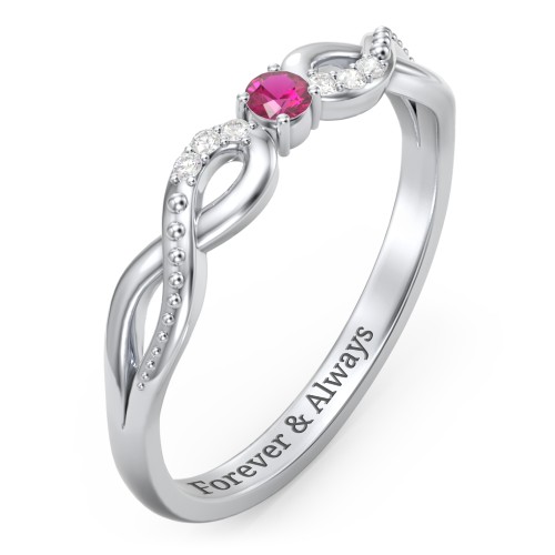 Double Infinity Gemstone Ring with Accents – Sterling Silver with Ruby and White Premium Zirconia