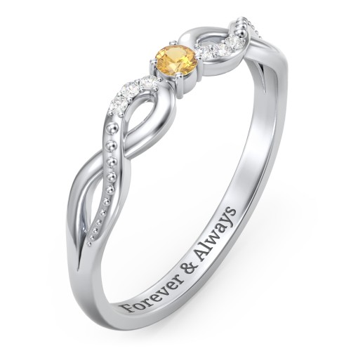 Double Infinity Gemstone Ring with Accents – Sterling Silver with Citrine and Diamond