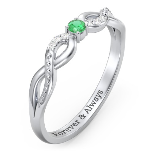 Double Infinity Gemstone Ring with Accents – Sterling Silver with Emerald and Lab Diamond