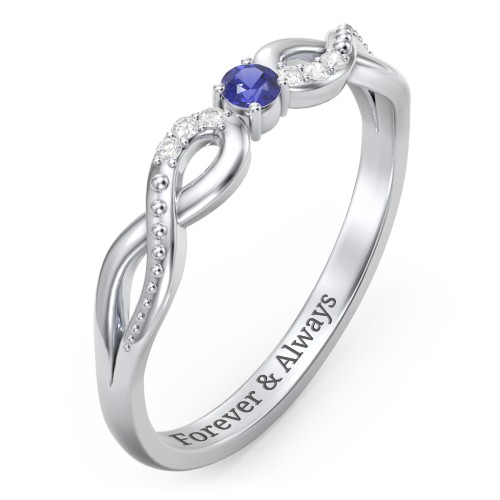 Double Infinity Gemstone Ring with Accents – Sterling Silver with Blue Sapphire and White Premium Zirconia