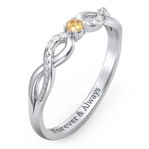Double Infinity Gemstone Ring with Accents – Sterling Silver with Citrine and Lab Diamond