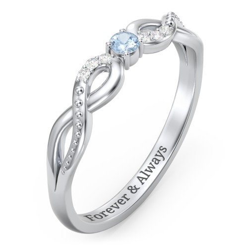 Double Infinity Gemstone Ring with Accents – Sterling Silver with Blue Topaz and Diamond